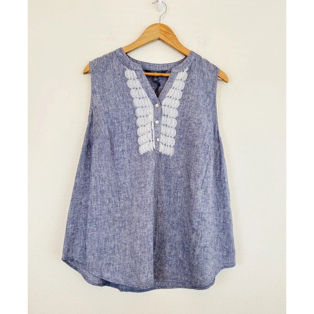 Market & Spruce Top Womens Plus 2X Linen Blend Sleeveless‎ Blue White NEW